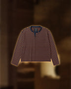 Negroni Henley in navy and burnt orange stripe, flatlay