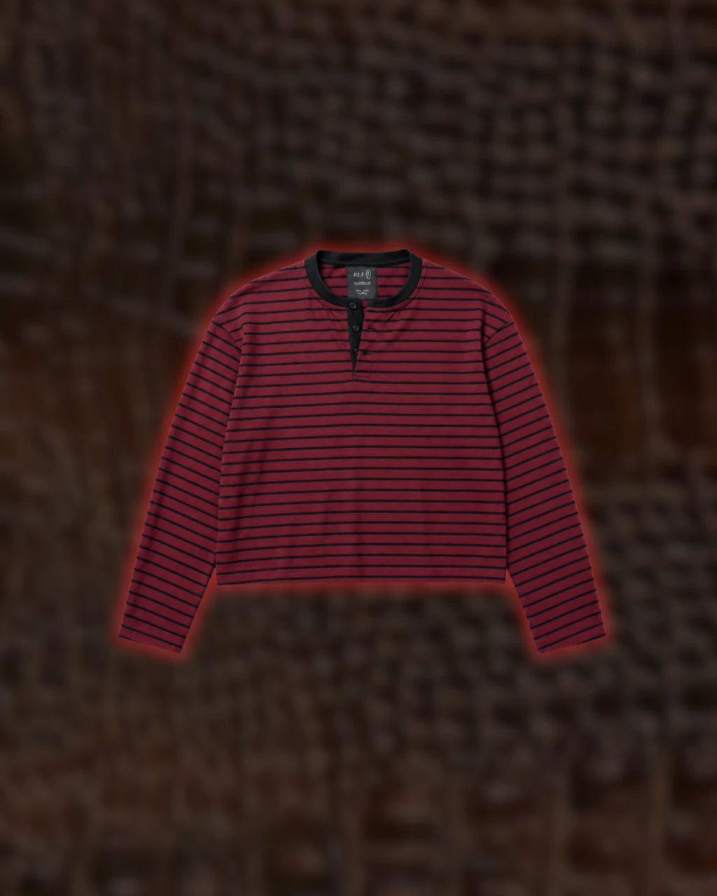 Wine Henley in deep wine and black stripe, flatlay
