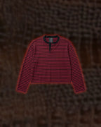 Wine Henley in deep wine and black stripe, flatlay