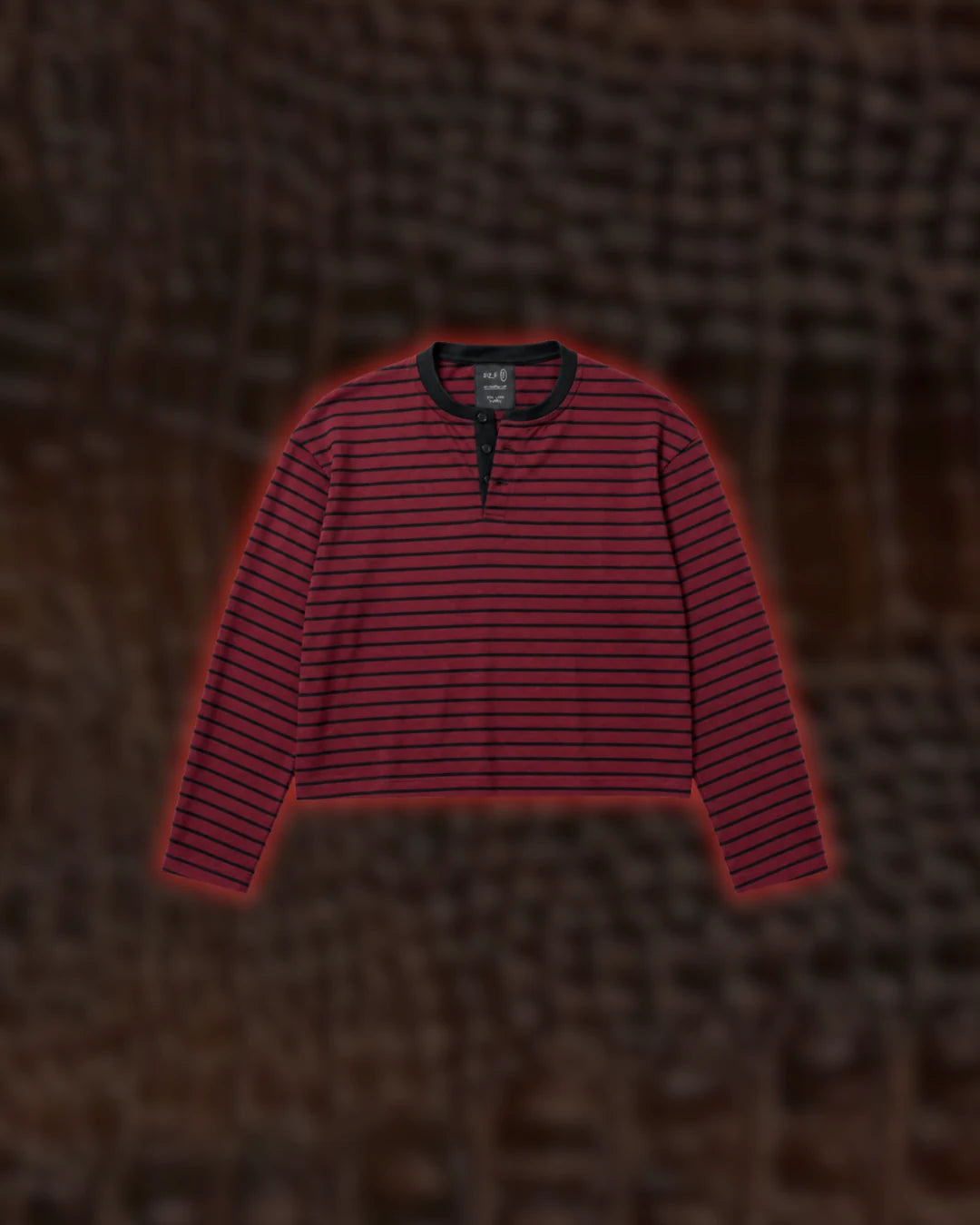 Wine Henley in deep wine and black stripe, flatlay