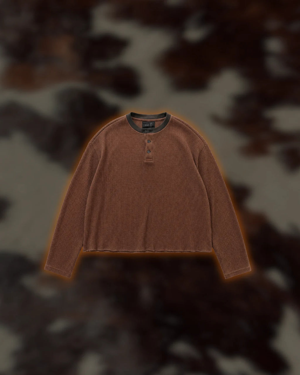 Cedar Henley in warm brown waffle knit, flatlay