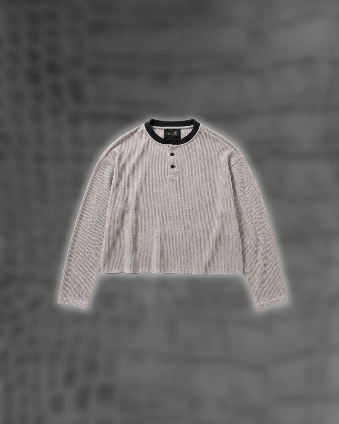 Stone Henley in washed grey waffle knit, flatlay