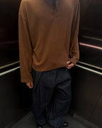 Box Henley Cedar worn on model — front detail of boxy fit