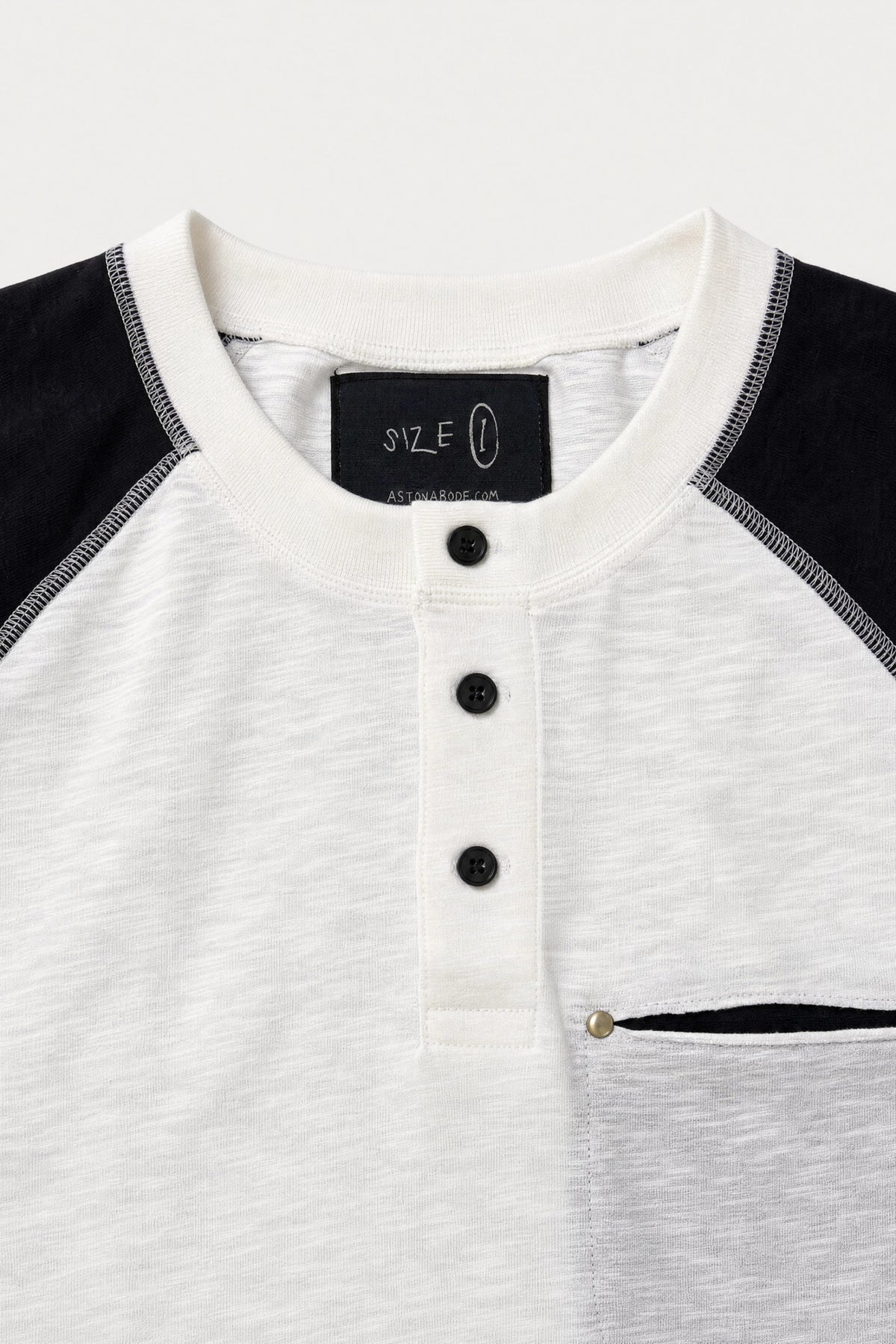 Aston Abode Box Henley in Housecat, collar detail close-up