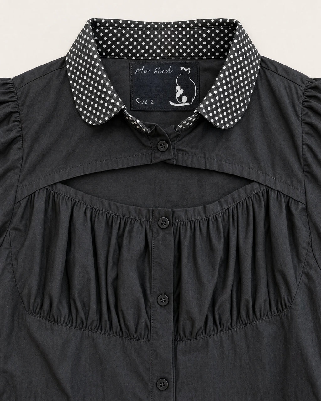 Cupcake Blouse polka-dot collar, cutout yoke and gathered bodice detail