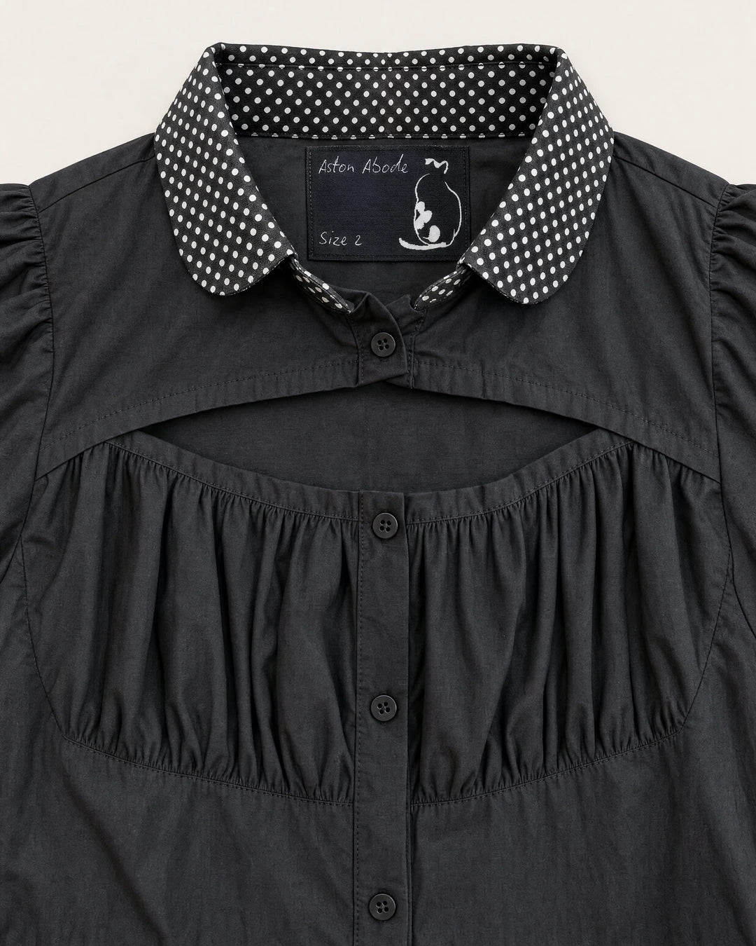 Cupcake Blouse polka-dot collar, cutout yoke and gathered bodice detail