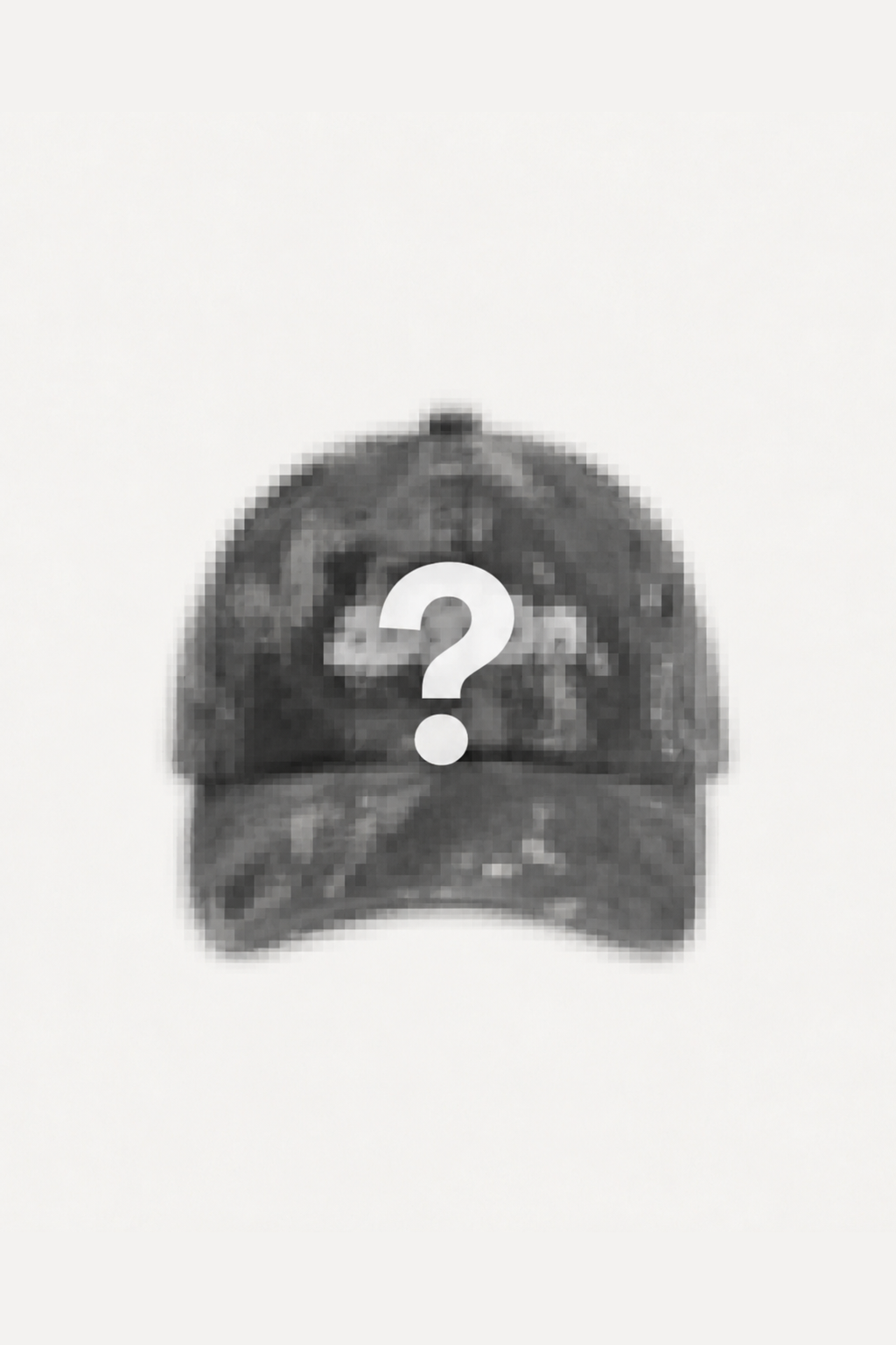 Aston Abode Mystery Cap, pixelated front flat lay with a question mark