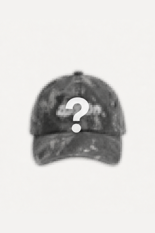 Aston Abode Mystery Cap, pixelated front flat lay with a question mark