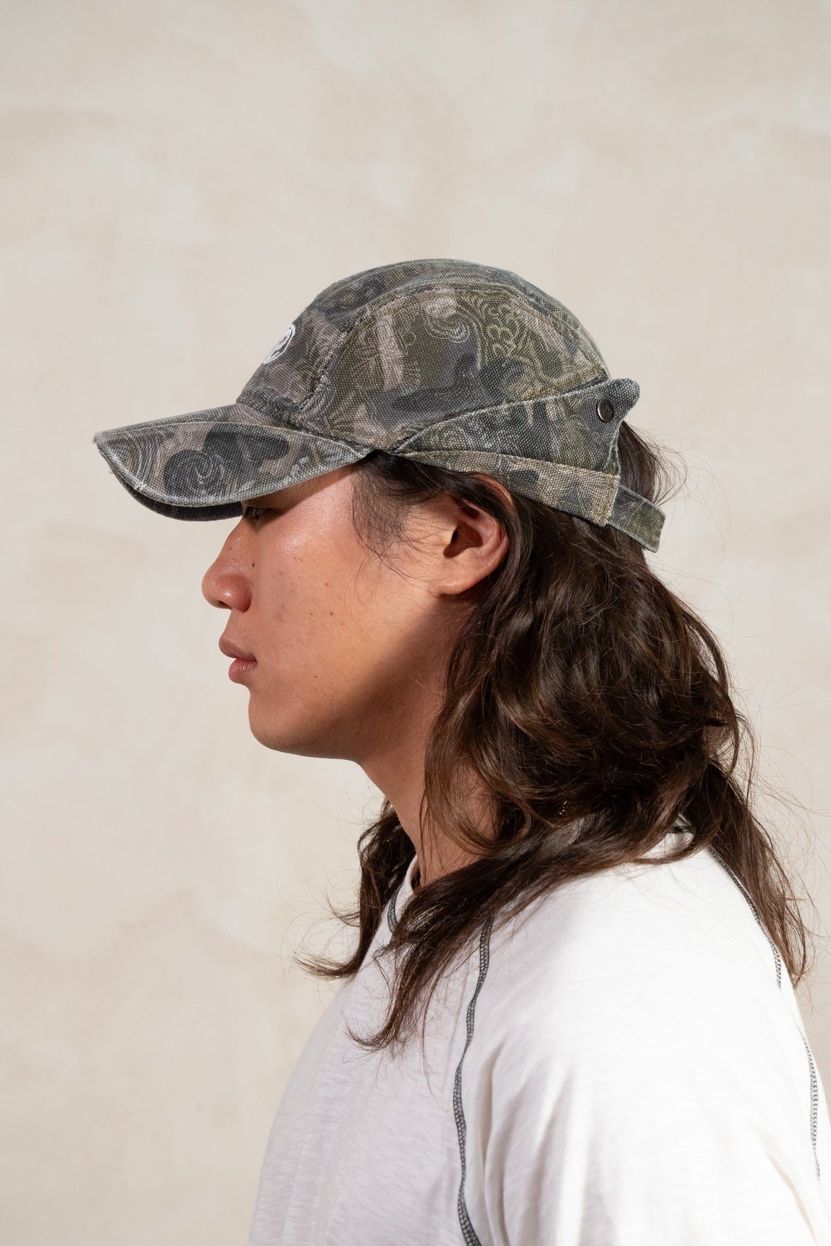 Aston Abode Banana Cap in Realtree, side view, worn