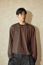 Aston Abode Box Henley in Negroni, front view, on male model