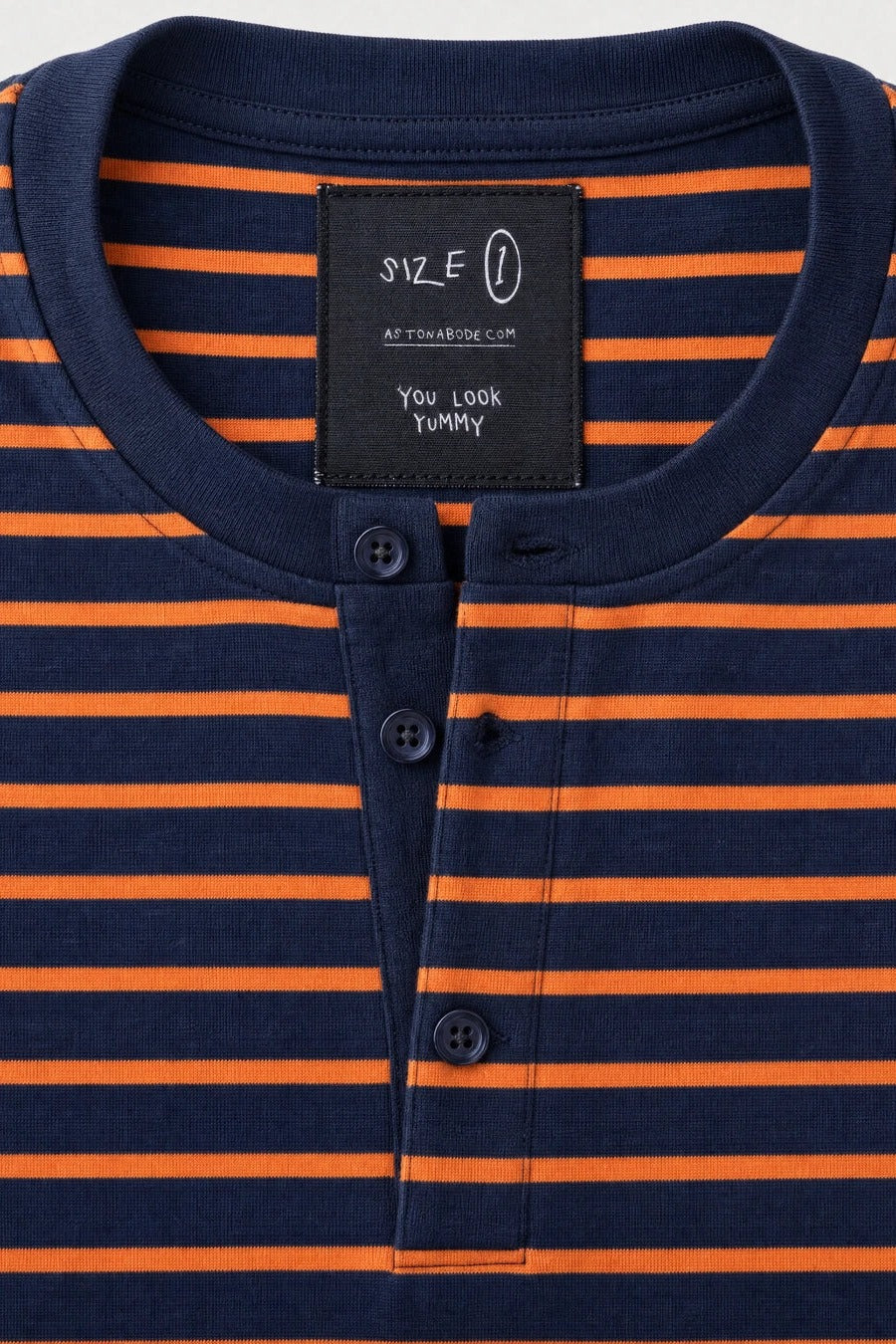 Aston Abode Box Henley in Negroni, collar detail close-up