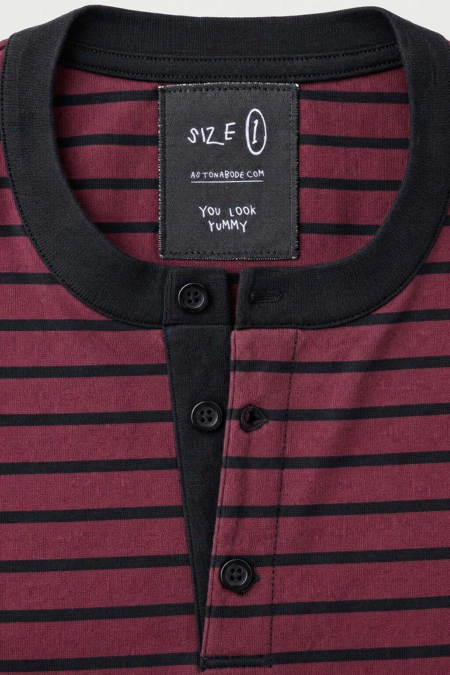 Aston Abode Box Henley in Wine, collar detail close-up