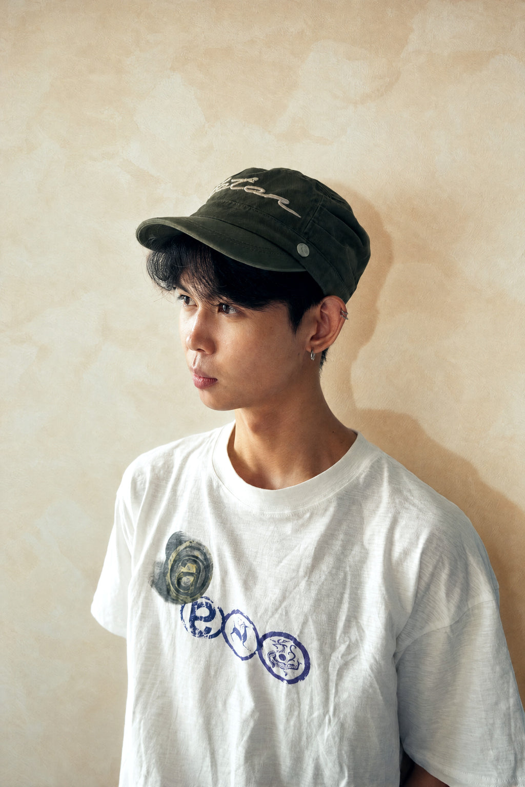 Aston Abode Field Kepi Cap, front view, worn