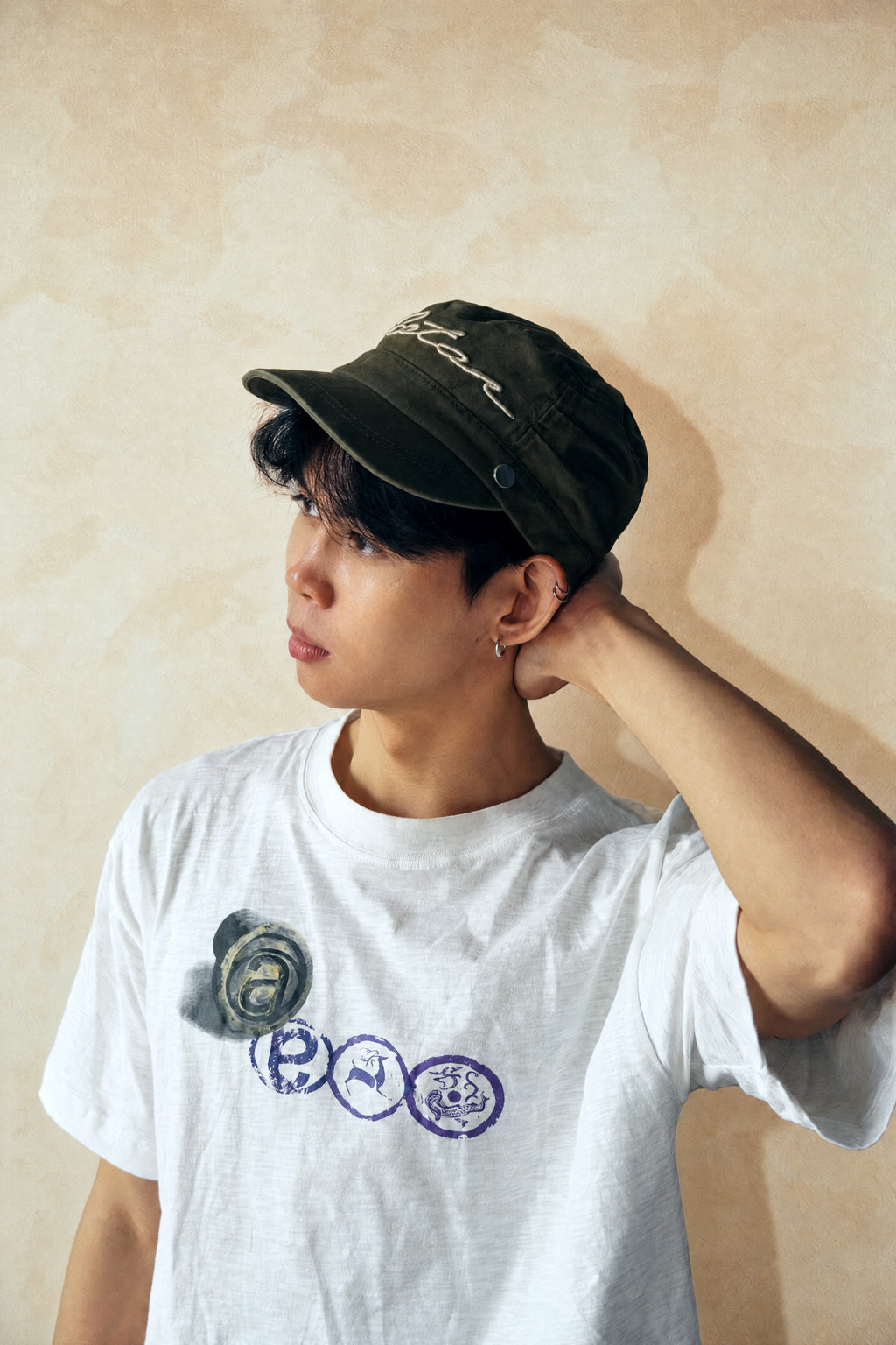 Aston Abode Field Kepi Cap, side view, worn