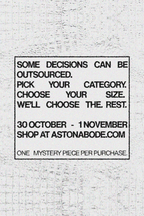 Trick or Treat Mystery Packages: pick your category, choose your size, we choose the rest. 30 October to 1 November. One mystery piece per purchase.
