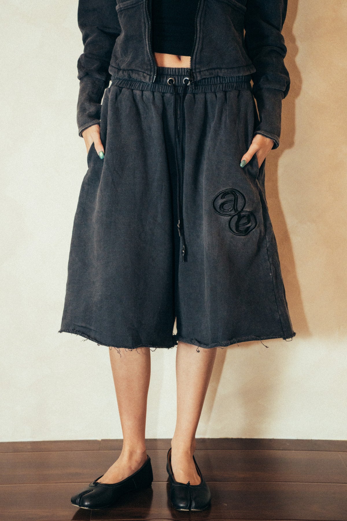 Aston Abode Lobby Shorts, front view, on female model