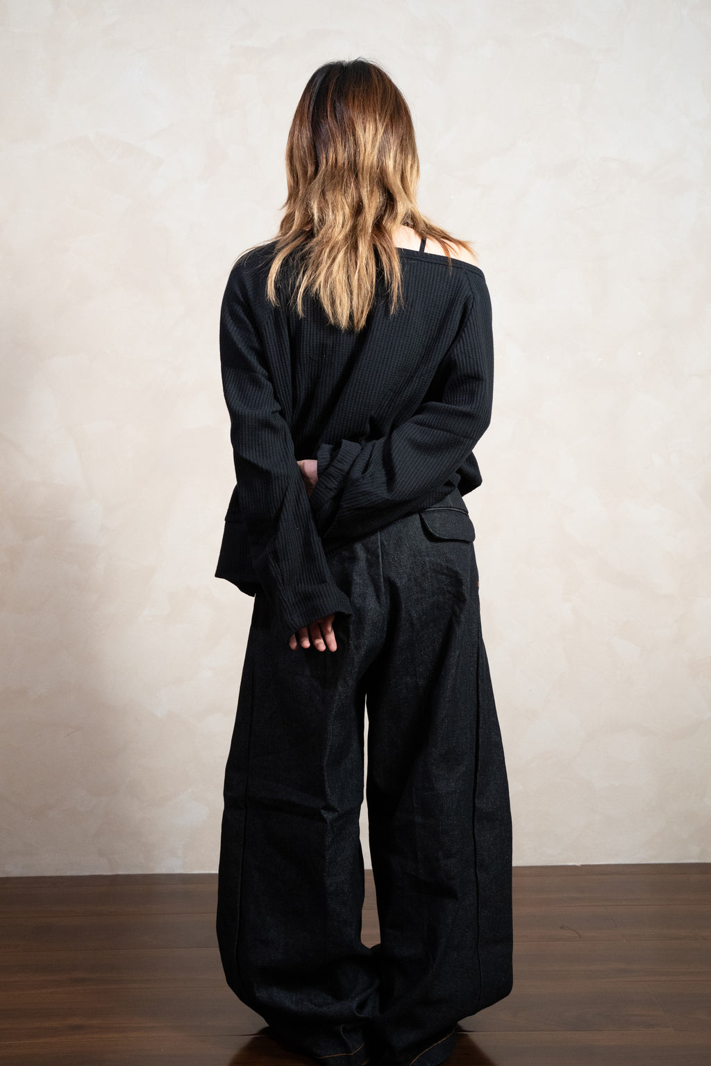 Aston Abode Open Shoulder Thermal, back view, full length, on female model