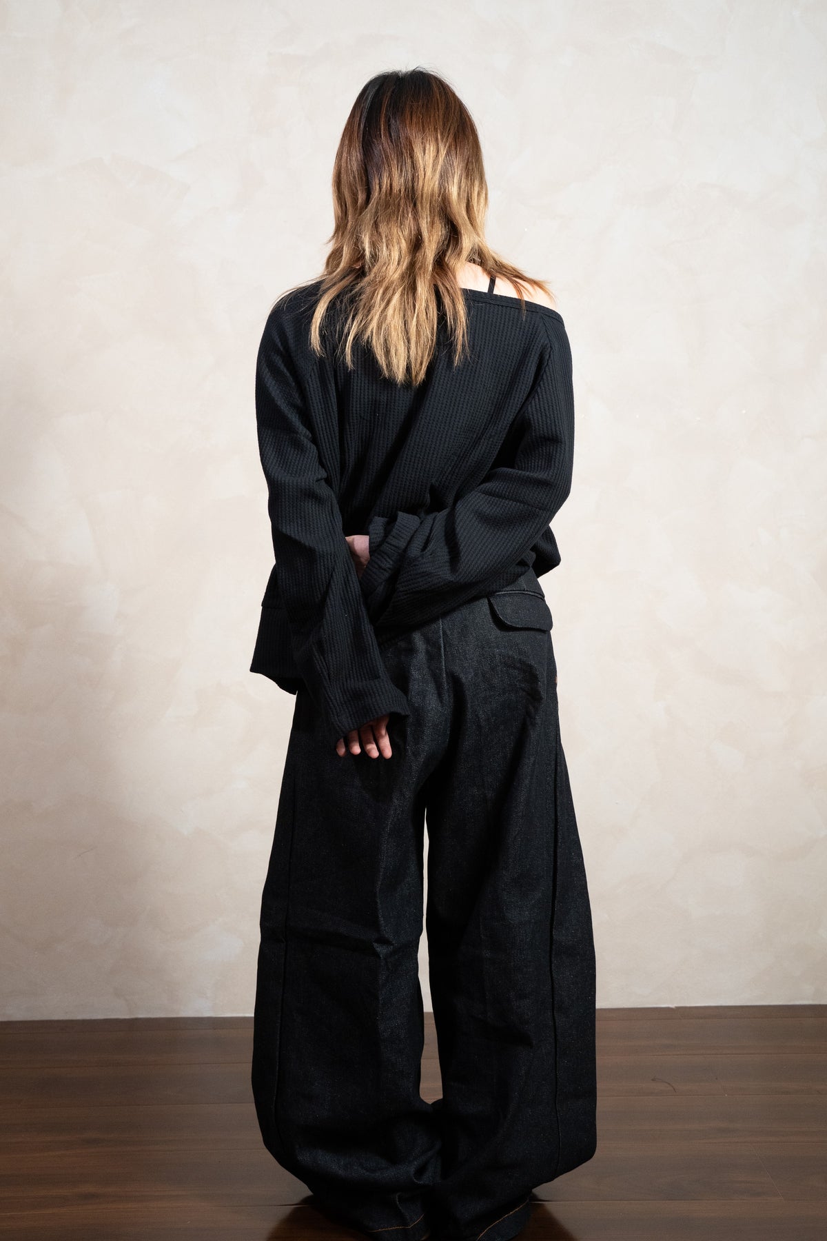 Aston Abode Open Shoulder Thermal, back view, full length, on female model