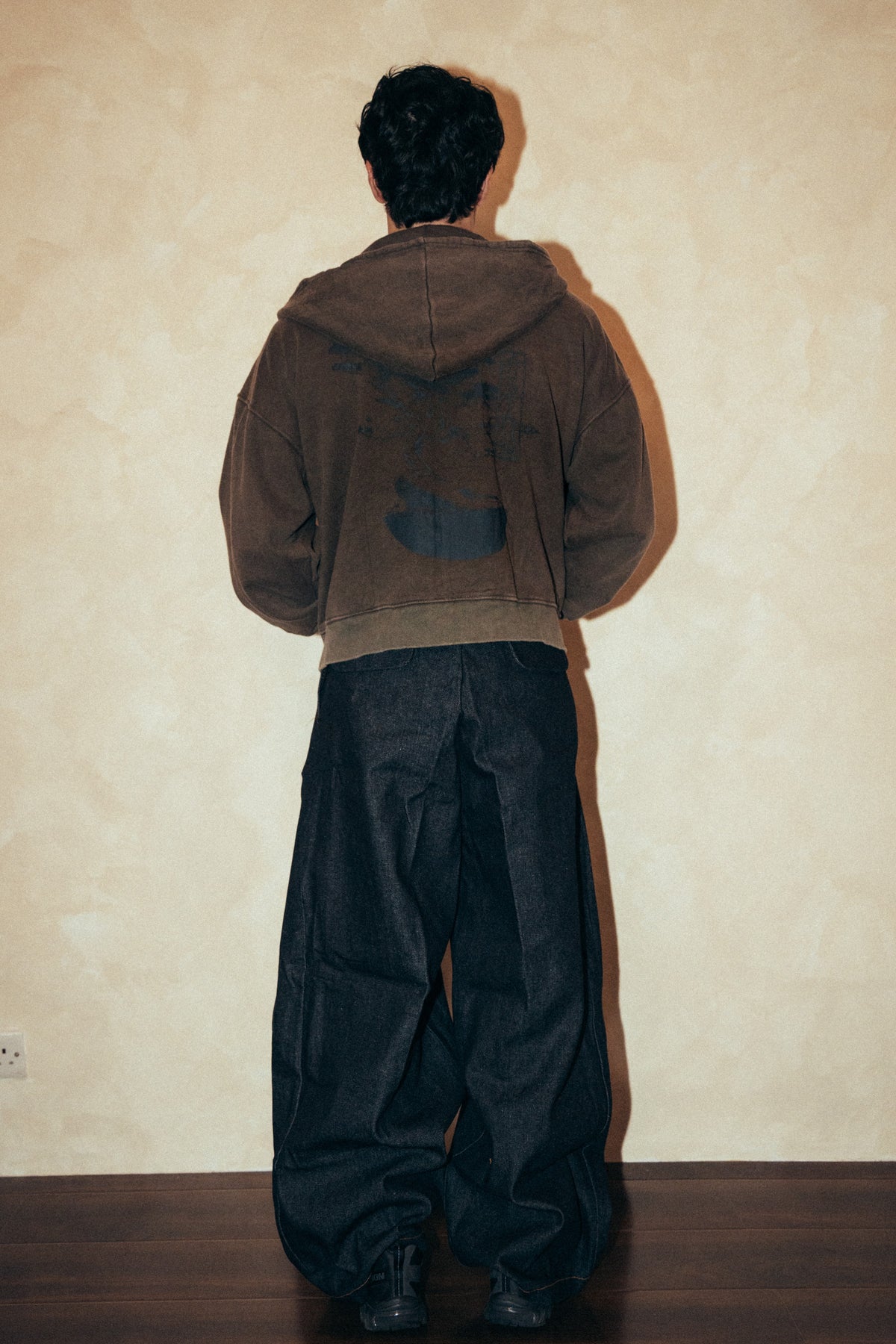 Aston Abode Pruned Hoodie, back view, full length, on male model