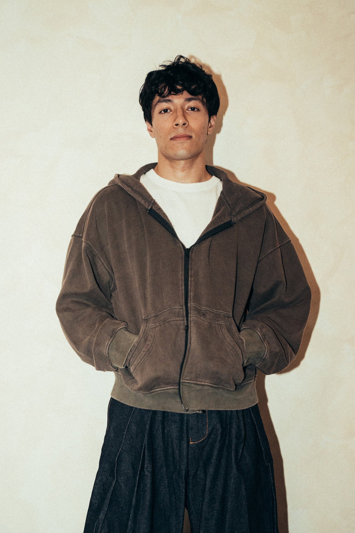 Aston Abode Pruned Hoodie, front view, on male model
